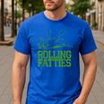 French Bulldog Rolling Fatties Dog Lover Puppy Owner Men's Casual T-Shirt Royal Blue