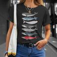 7 Tipos De Ballenas Especies De Razas De Ballenas Amante De Las Ballenas Camiseta unisex Regalos para ella
