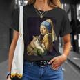 Girl With A Pearl Earring And A Cat 名画パロディ アート猫 Tシャツ 彼女への贈り物