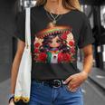 Long Haired Curvy Mexican Chibi Zarape Roses Mexican Pride Tシャツ 彼女への贈り物