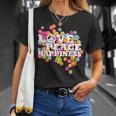 Love Peace Happiness 60年代70年代ヒッピーフラワーパワー Tシャツ 彼女への贈り物