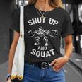 Shut Up Andquat スローガン ボディビルダー ベンチプレス Tシャツ 彼女への贈り物
