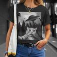 Ufo付き面白い猫セルフィー Tシャツ 彼女への贈り物