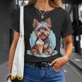 Yorkie Dog アニメ アイスクリームを食べる 夏 かわいい Tシャツ 彼女への贈り物