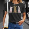 かわいい ヒョウ イースター バニー ウサギ トリオ フローラル ハッピーイースター Tシャツ 彼女への贈り物