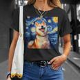 かわいい 柴犬 犬 星月夜 ヴィンセント・ヴァン・ゴッホ 絵画 Tシャツ 彼女への贈り物