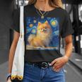 かわいいポメラニアン犬 星月夜 ヴィンセント・ヴァン・ゴッホ絵画 Tシャツ 彼女への贈り物