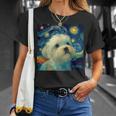 かわいいマルチーズドッグ 星月夜 ヴィンセント・ヴァン・ゴッホ絵画 Tシャツ 彼女への贈り物