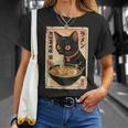 かわいい猫とラーメン麺 日本のアニメ漫画 Tシャツ 彼女への贈り物