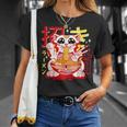 アニメ ラーメン 猫 レトロ 和麺 美的 カワイイ Tシャツ 彼女への贈り物