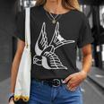 アメリカントラディショナル ツバメ 鳥 アウトライン タトゥー Tシャツ 彼女への贈り物