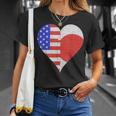 アメリカ日本国旗ハート Tシャツ 彼女への贈り物