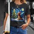 エアデール・テリア 星降る夜 クリスマス ゴッホ 犬の休日 Tシャツ 彼女への贈り物