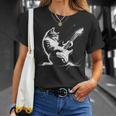 エレキギターで遊ぶ面白いギター猫 Tシャツ 彼女への贈り物