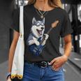 エレキギターを弾く面白いシベリアンハスキー犬ミュージシャン Tシャツ 彼女への贈り物
