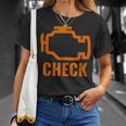 オレンジ色の車のエンジンダッシュボード警告灯 面白いメカニック。 Tシャツ 彼女への贈り物