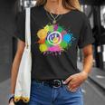 カラフル スプラッター ペイント 水彩 スマイル フェイス ユニセックス Tシャツ 彼女への贈り物