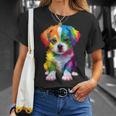 カラフルなかわいい子犬 愛らしい犬 Tシャツ 彼女への贈り物