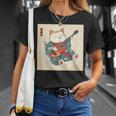 ギター奏でる猫 着物姿 ヴィンテージ 日本美術 面白い Tシャツ 彼女への贈り物