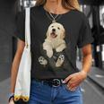ゴールデンレトリバー ポケットに入った子犬 Tシャツ 彼女への贈り物