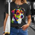 ジャック・ラッセル・テリア ブライトカラー ポップアート 愛犬家 Tシャツ 彼女への贈り物