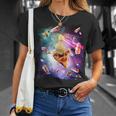 スペースレーザーアヒル食べるピザ、ギャラクシーダック。 Tシャツ 彼女への贈り物