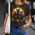 ハロウィン 黒猫 パンプキン 面白い レトロデザイン Tシャツ 彼女への贈り物