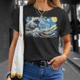バンゴッホの星空と北斎の富嶽三十六景波絵の融合 Tシャツ 彼女への贈り物