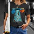ファニースペースキャット Ufo 宇宙人 空飛ぶ猫 ギャラクシープラネット グラフィック Tシャツ 彼女への贈り物