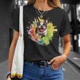 ボストンテリア 恋人 カラフル スプラッシュアート ボストンテリア Tシャツ 彼女への贈り物