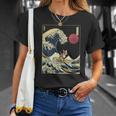 ボストンテリア 日本神奈川波 おもしろサーフドッグ Tシャツ 彼女への贈り物