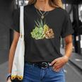 ポケットに入った多肉植物、胸にエケベリアセダム Tシャツ 彼女への贈り物