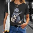 ミュージシャン ロシアンブルー猫 ギタリスト 猫とギター Tシャツ 彼女への贈り物
