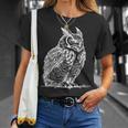 ラインアート 鳥・鳥類学者 オオツノフクロウ Tシャツ 彼女への贈り物