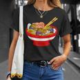 ラーメンを食べる三匹のかわいいカエルのお揃い アニメ恋人 食通 Tシャツ 彼女への贈り物