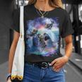 レインボーギャラクシー 宇宙に乗るサメに乗る猫 Tシャツ 彼女への贈り物