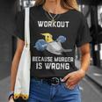 ワークアウト Because Murder Is Wrong 面白いオウム オカメインコ 鳥 Tシャツ 彼女への贈り物