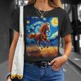 ヴァンゴッホの星空の夜ワイルドホースマスタングアニマル愛好家 Tシャツ 彼女への贈り物