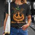 不気味なカボチャ ヒョウ柄 乱雑なお団子 ハロウィン 面白い Tシャツ 彼女への贈り物