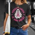 乳がんはブーシート ゴースト ピンクリボン ハロウィン Tシャツ 彼女への贈り物