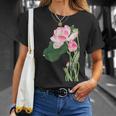 咲く蓮の花 蓮の花 ハス ヴィンテージ 日本美術 小原古邨 新版画 Tシャツ 彼女への贈り物