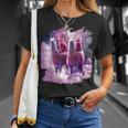 宇宙で虹色のラマに乗る子猫 Tシャツ 彼女への贈り物