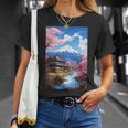 寺と富士山のある日本の風景 Tシャツ 彼女への贈り物