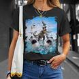 恐竜乗馬サメ ビーチオーシャンサメ サングラス 面白い Tシャツ 彼女への贈り物