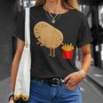 愉快なフライドポテト食べ物デザイン 男女兼用 Tシャツ 彼女への贈り物