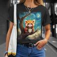 愛らしいレッサーパンダとティーカップの星月夜イラスト Tシャツ 彼女への贈り物