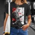 日本のクモユリ 侍 猫 グランジ 浮世絵 アニメアート Tシャツ 彼女への贈り物