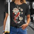 日本の鯉 魚 蓮の花 ヴィンテージ アート 日本 Tシャツ 彼女への贈り物