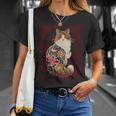日本の鯉タトゥー猫アート美的ヴィンテージライジングサン Tシャツ 彼女への贈り物