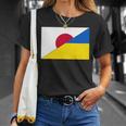 日本ウクライナ国旗日本語ウクライナサポートスタンド付き Tシャツ 彼女への贈り物